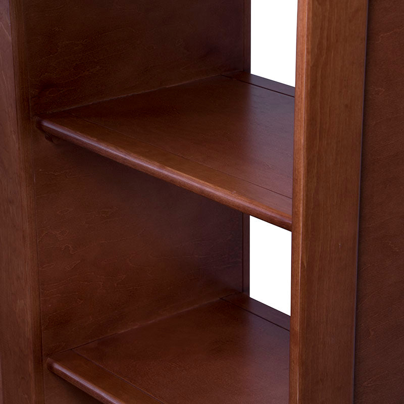Cama alta Texas de madera de pino con estructura de madera industrializada en color nogal, vista frontal.
