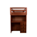 Cama alta Tenesse de madera de pino en color nogal, con estructura moderna y resistente, de aproximadamente 253 cm de altura.
