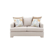 Sofá loveseat Tamayo de color beige claro con tela tejida, frente de 160 cm, en una sala moderna.