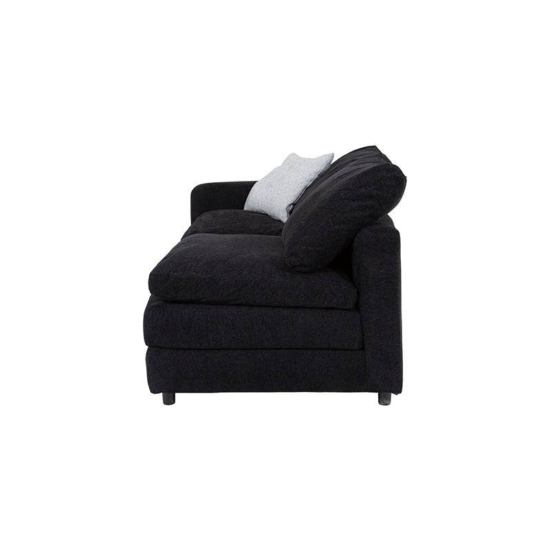 Módulo de sala Lazy Loveseat de Deurope en tela negra, vista frontal con dimensiones de 172x90x94 cm, sofá cómodo y moderno.