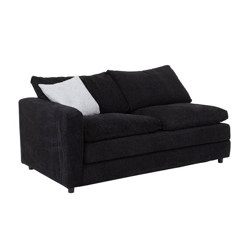Sala Lazy Loveseat deoupe.com.mx, módulo de sala negro de tela tejida, vista frontal con dimensiones de 172x90x94 cm.