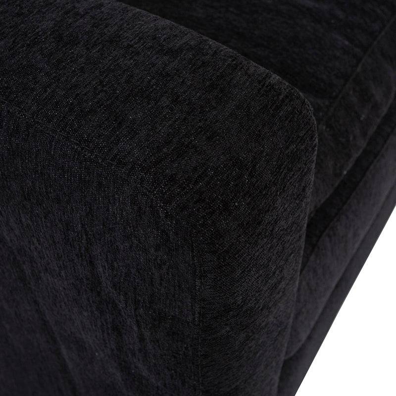 Módulo de sala Lazy Loveseat en tela negra, sofá de esquina con estructura moderna y tamaño compacto.