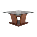 Mesa de centro Tulip de madera nogal con tapa de cristal, dimensiones 90x45x90 cm, diseño moderno y elegante.