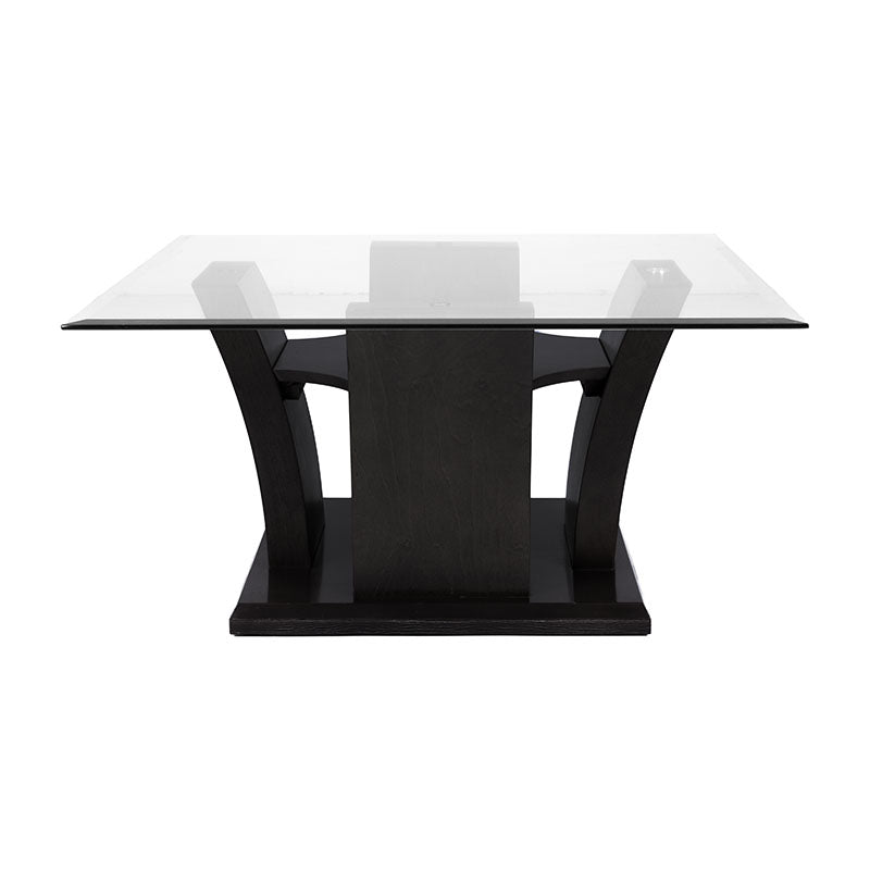 Mesa de centro Tulip de madera nogal con cubierta de cristal, tamaño 90x45x90 cm, diseño moderno y elegante.