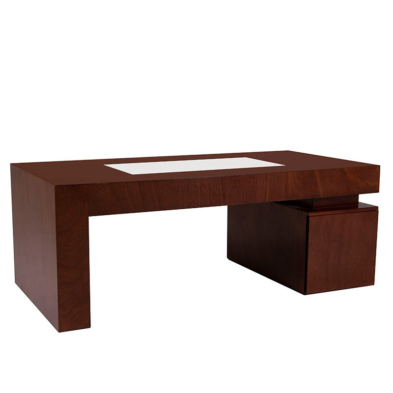 Mesa de centro Tamayo de madera de caoba con chapa y placa de mármol, medida 120x60x45 cm, estilo elegante y moderno.