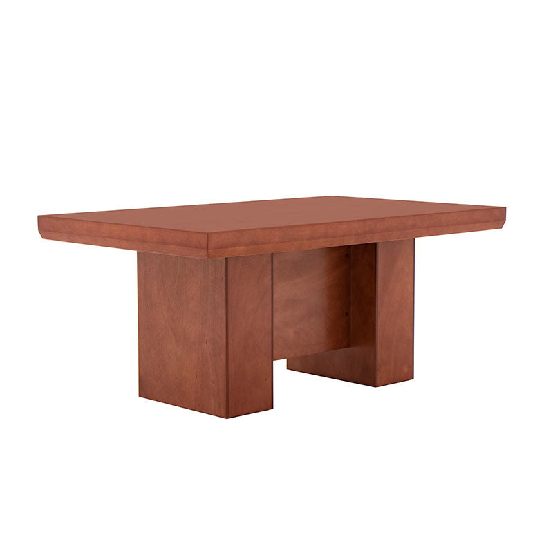 Mesa de comedor Siena de madera en color café almendra, con superficie rectangular y estructura resistente.