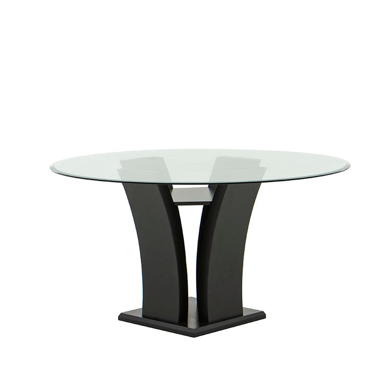 Mesa de comedor Tulip de madera nogal con cubierta de cristal, diámetro 140 cm y altura 78 cm, de deurope.com.mx