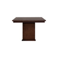 Juego de comedor Quetzal deoupe.com.mx con mesa de nogal y 7 piezas, vista frontal mostrando dimensiones y acabado en madera de nogal.