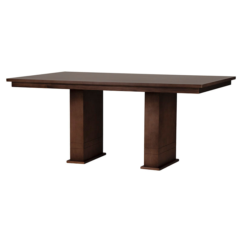 Juego de comedor Quetzal de 7 piezas en nogal, con mesa de 160 cm de largo, frente y fondo en chapa de nogal.