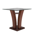 Mesa lateral Tulip de madera nogal con cubierta de cristal, diseño elegante y moderna, tamaño 60x50x60 cm.
