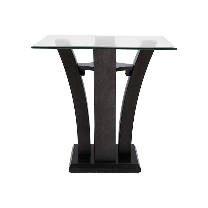 Mesa lateral Tulip de madera Nogal con cubierta de cristal, frente de 60 cm, altura de 50 cm y fondo de 60 cm, diseño elegante.