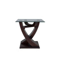 Mesa lateral Burj de madera nogal con cubierta de cristal, frente de 60 cm, altura de 62 cm y fondo de 60 cm.