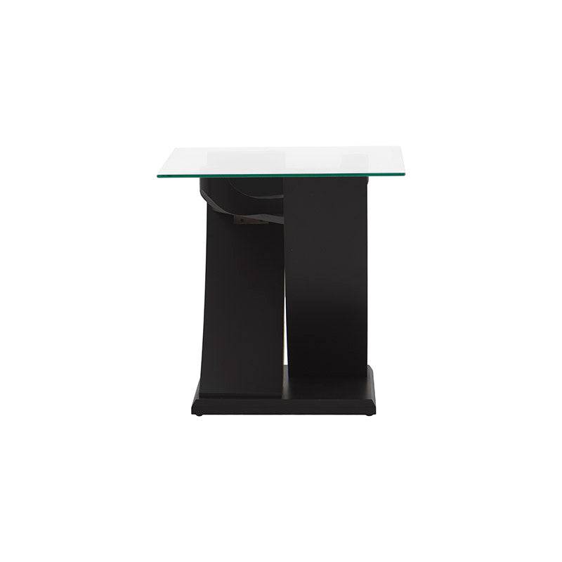 Mesa lateral Burj de madera nogal con cubierta de cristal, 60x62x60 cm, diseño moderno y elegante.