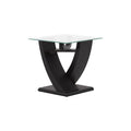 Mesa lateral Burj de madera nogal con tapa de cristal, dimensiones 60x62x60 cm, deurope.com.mx.
