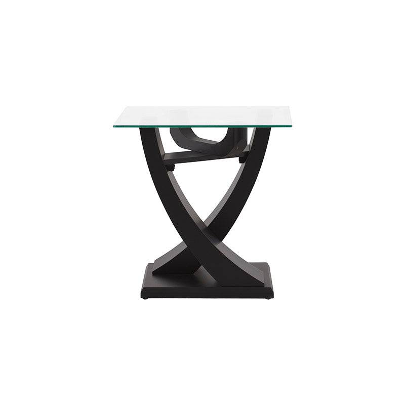 Mesa lateral Burj de madera nogal con tapa de cristal, 60 cm de frente y fondo, 62 cm de alto, deurope.com.mx