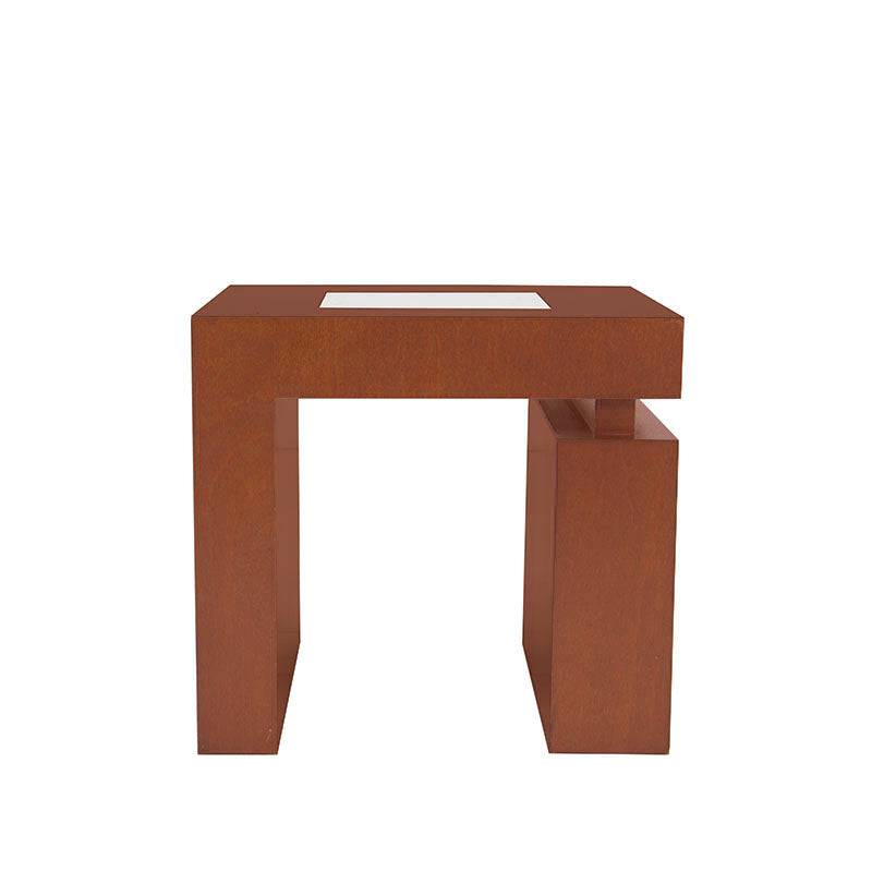 Mesa Lateral Tamayo Color Cerezo en Chapa de caoba con Placa de mármol Frente 60 cm Alto 60 cm Fondo 60 cm