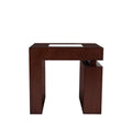 Mesa lateral Tamayo de madera con acabado en tono tabaco, chapa de caoba y placa de mármol, dimensiones 60x60x60 cm.
