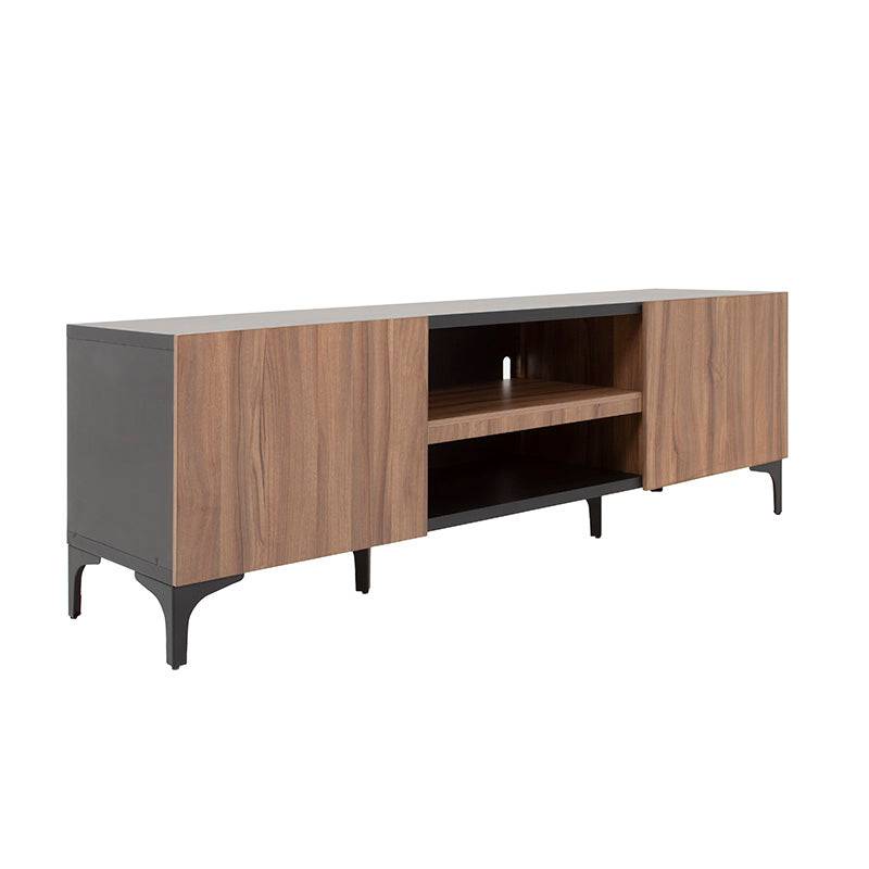 Mueble para TV Lazy de Deurope en negro nogal, madera industrializada, con puertas y espacio para televisor de 160 cm de ancho