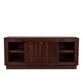 Mueble para TV Quebec de madera de Nogal, Banak, Encino y Okume, frente de 140 cm, alto 60 cm, fondo 50 cm.