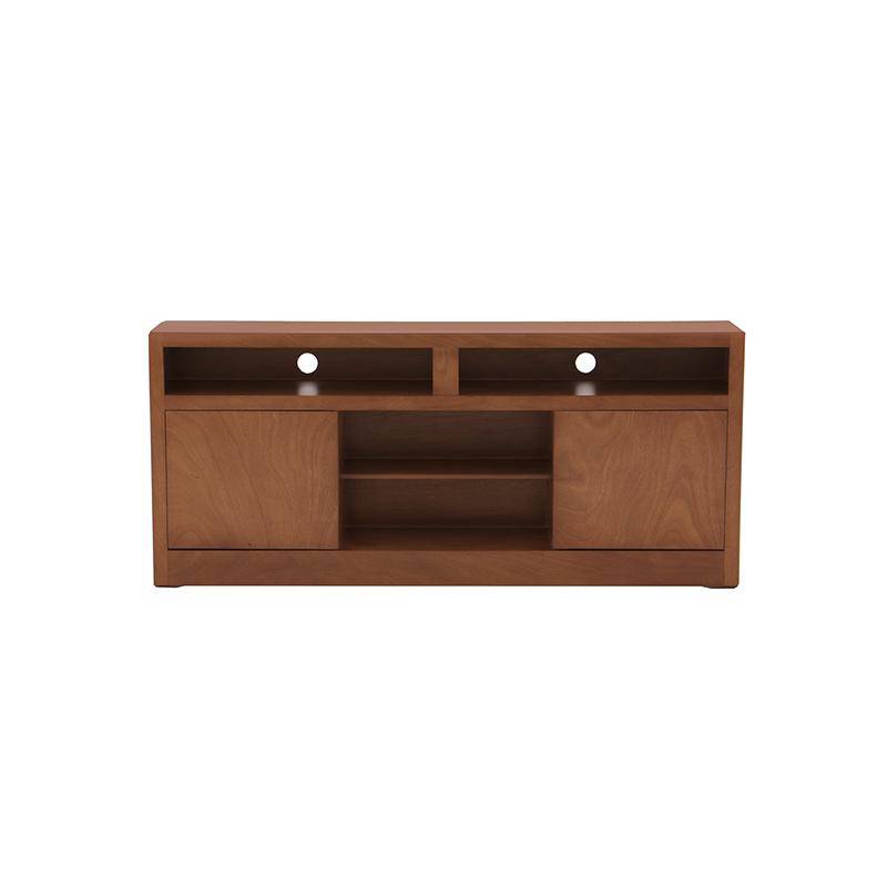 Mueble para TV Tamayo de madera de caoba en acabado tabaco, con 160 cm de largo, 70 cm de alto y 30 cm de fondo.