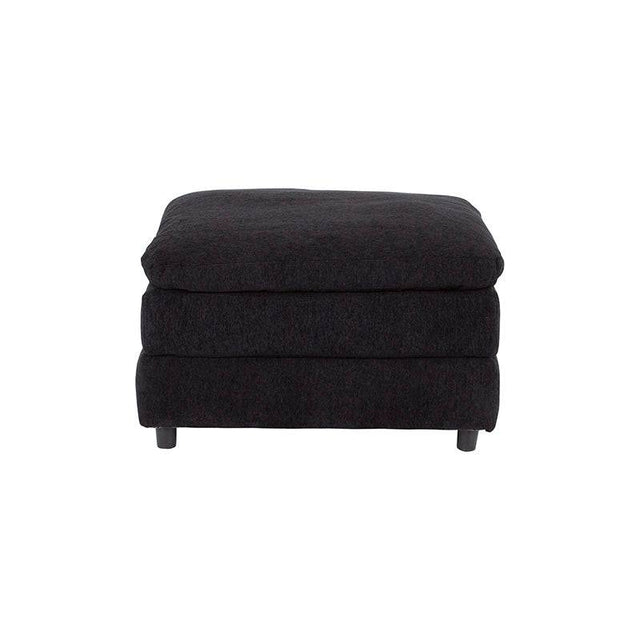 Juego de sala Lazy de 6 piezas con sofá y otomán en tela negra, dimensiones de 82x65x82 cm, estilo moderno y cómodo.