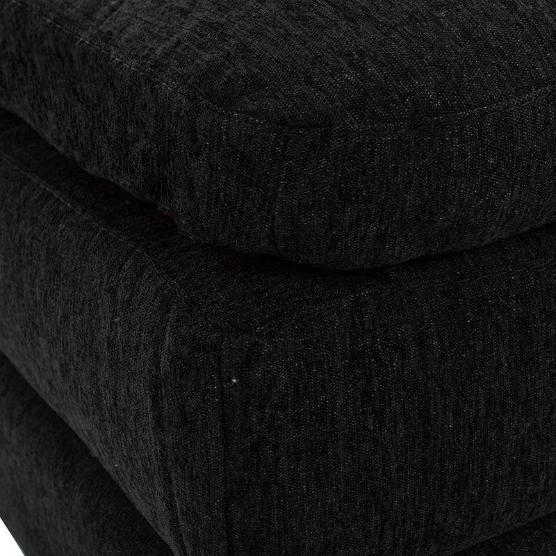 Ótoman negro de tela para sala Lazy, módulo de sala de tejido plano con 82 cm de ancho y 65 cm de alto.