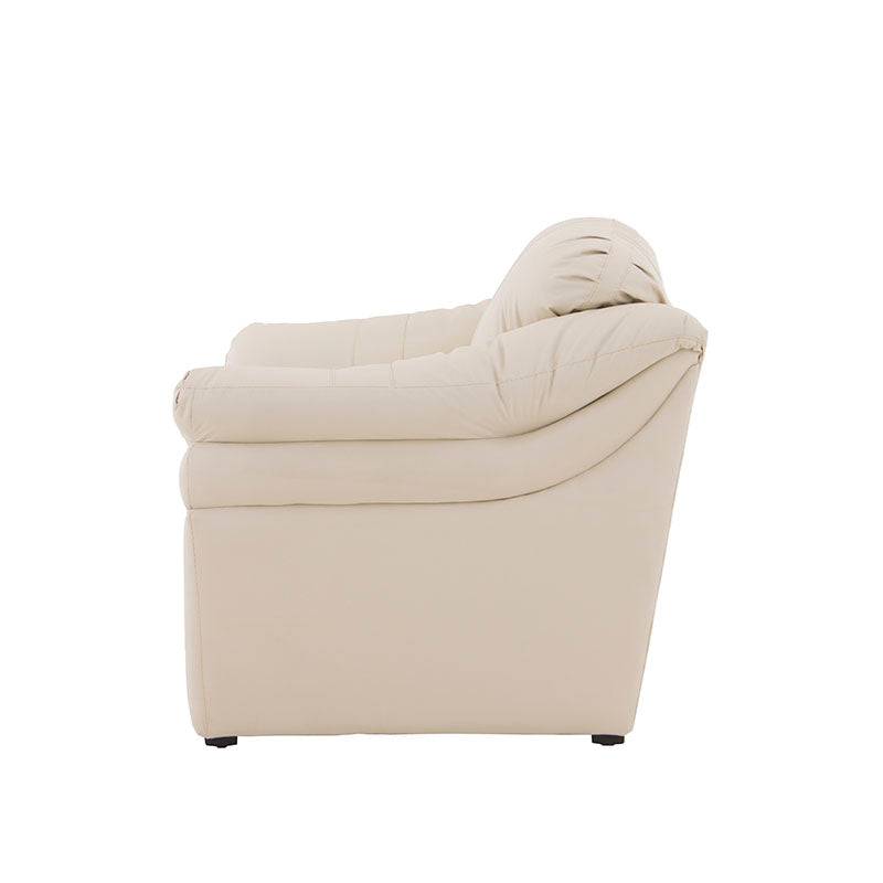 Juego de sala Marsella de cuero en color café latte con sofá, loveseat y sillón, con diseño moderno y acabado en piel suave.