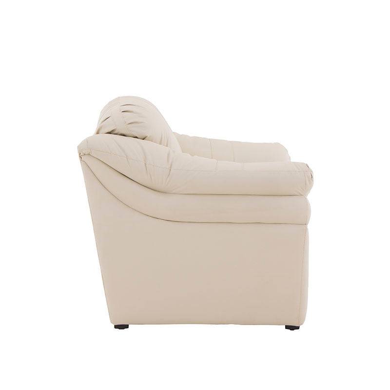 Juego de sala Marsella de deurope.com.mx con sofá, loveseat y sillón en cuero color latte, diseño moderno y elegante.
