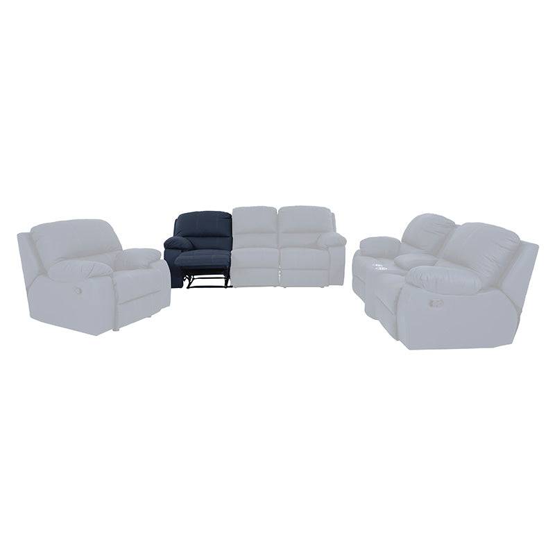 Módulo lateral izquierdo de la sala Enzo III en azul cobalto con piel y leather touch, de la marca deurope.com.mx.