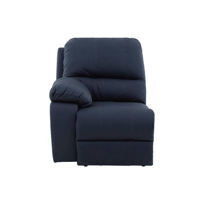 Módulo lateral izquierdo de la sala Enzo III en piel azul cobalto, con diseño moderno y acabado en cuero y leather touch.