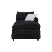 Módulo de sala Lazy chaise negro de tela, con cojines y estructura moderna, frente a la sala con dimensiones de 95x174x90 cm.