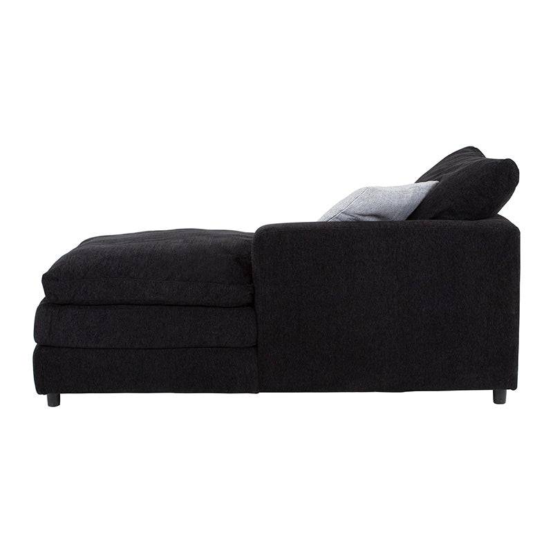 Módulo de sala Lazy chaise negro de tela, con respaldo y asiento amplio, tamaño 95x174x90 cm, de estructura moderna de deurope.com.mx.