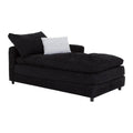 Módulo de sala Lazy chaise en tela negra, con estructura moderna y tapizado liso, frente de 95 cm, alto de 90 cm y fondo de 174 cm.