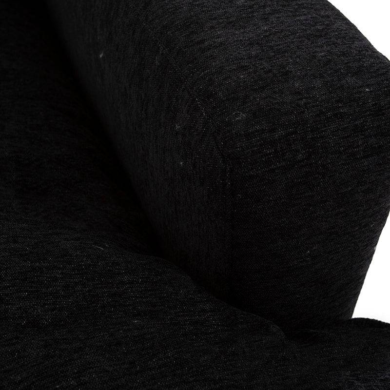 Módulo de sala lazy chaise negro de tela, con respaldo y asiento amplio, deurope.com.mx, frente de 95 cm, alto 90 cm, fondo 174 cm.