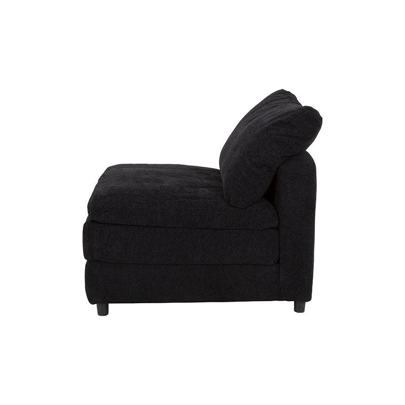 Módulo de sala Lazy Sillón Central de tela negra, parte de sala modular de deurope.com.mx, con frente de 82 cm y fondo de 94 cm.