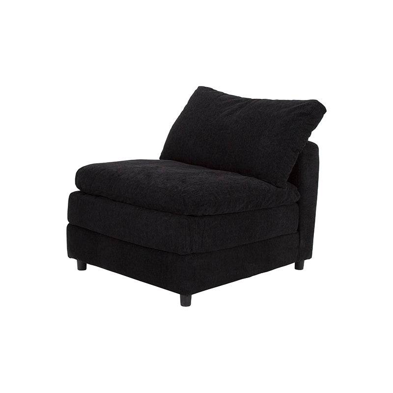 Sillón central para sala modular Lazy deurope.com.mx, en tela negra, con estructura moderna y tamaño compacto.