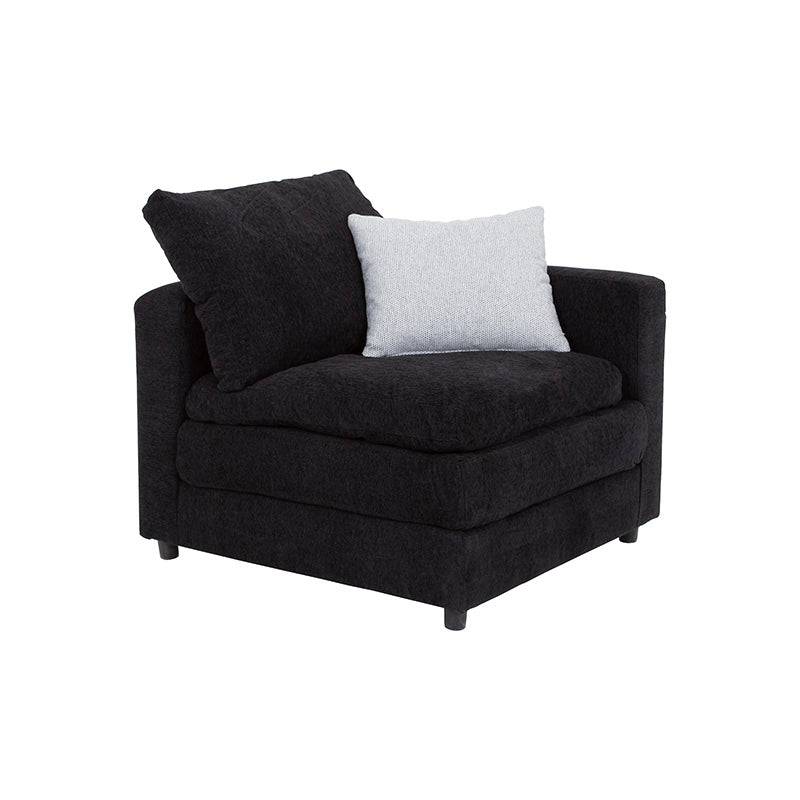 Módulo de sala esquinero Lazy Sillón deoupe, en tela negra, con asiento y respaldo acolchados, tamaño 94x90x94 cm.