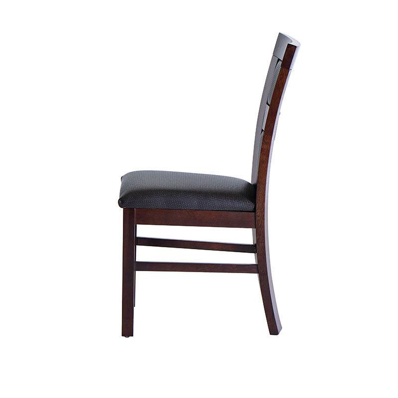 Silla de comedor Burj de madera de nogal con asiento y respaldo en color oscuro, diseño moderno y estructura sólida.