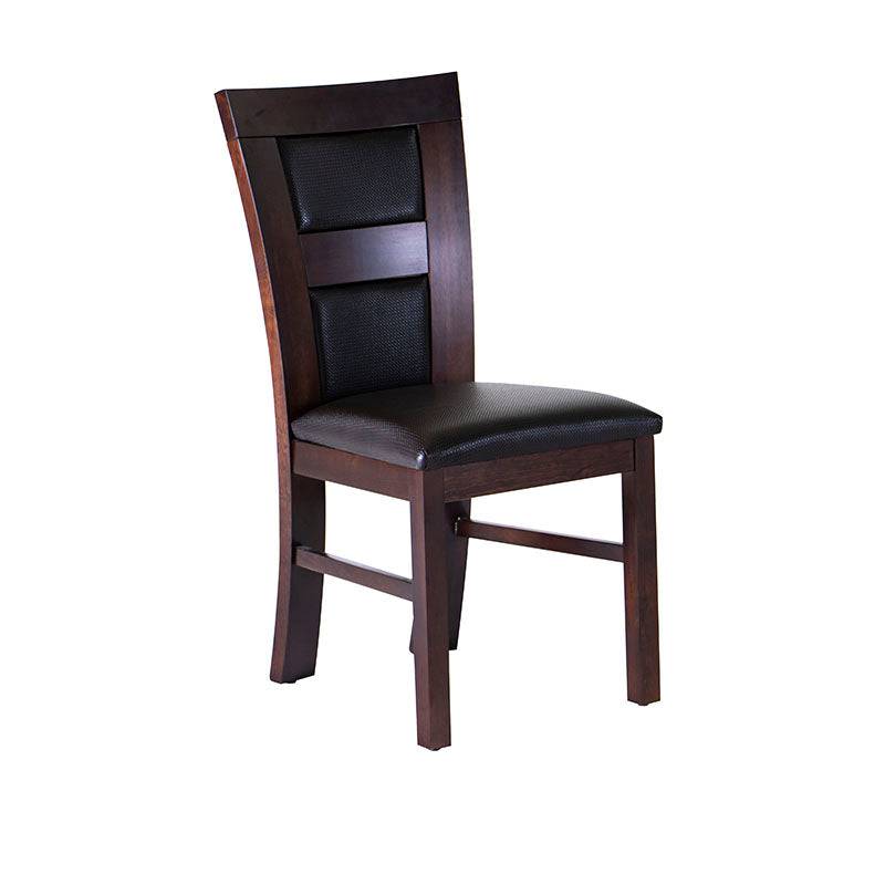 Silla de comedor Burj de madera de nogal con asiento acolchado en color oscuro, deoupe.com.mx, vista frontal.