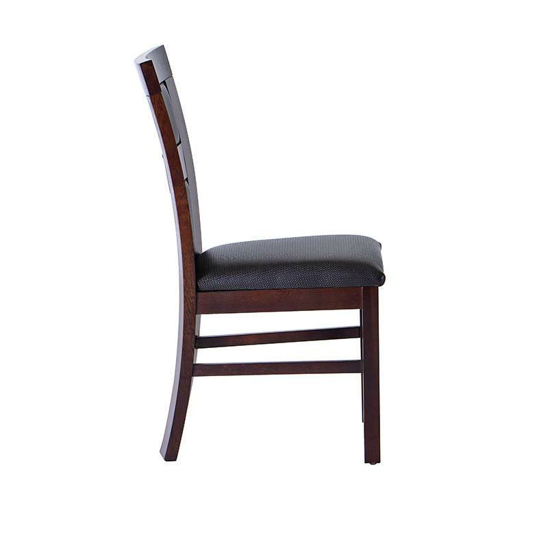 Silla de comedor Burj de madera en nogal, con respaldo y asiento acolchado en color oscuro, deoupe.com.mx