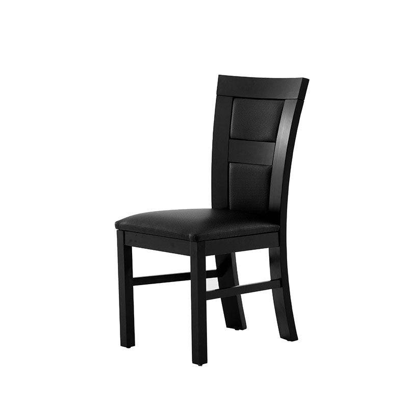 Silla de comedor Burj de madera nogal con respaldo y asiento acolchado, en color oscuro, frente a una mesa de comedor.