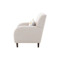 Juego de sala Tamayo de 3 piezas con sillones beige claro de tela, con dimensiones visibles en la imagen