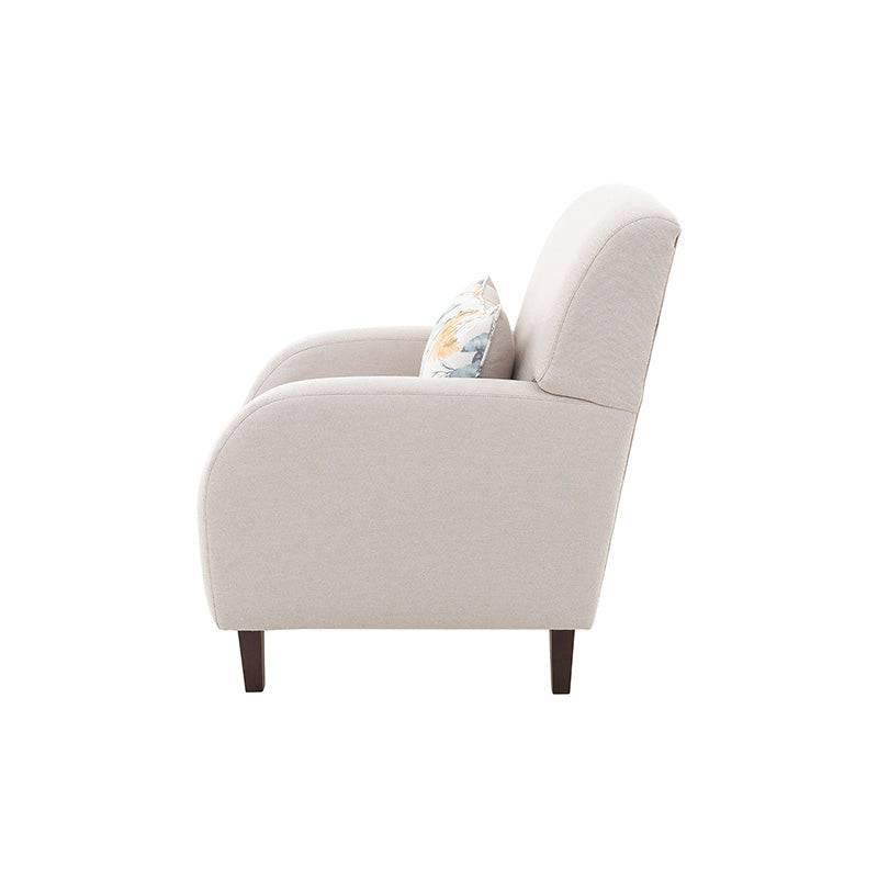 Juego de sala Tamayo de 3 piezas con sillones beige claro de tela, con dimensiones visibles en la imagen