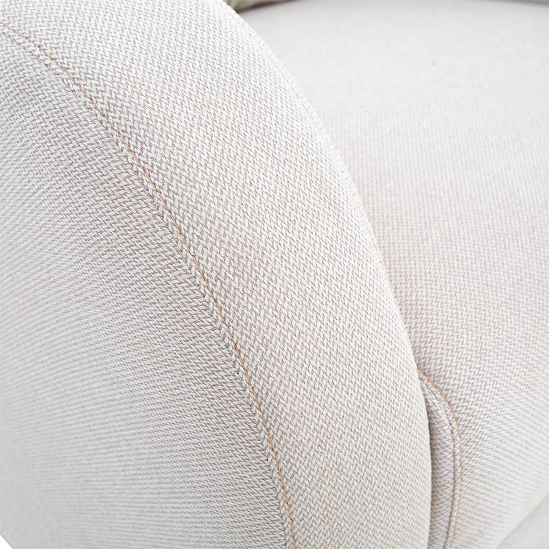 Juego de sala Tamayo de 3 piezas con sillones beige claro de tela, con dimensiones visibles en la imagen