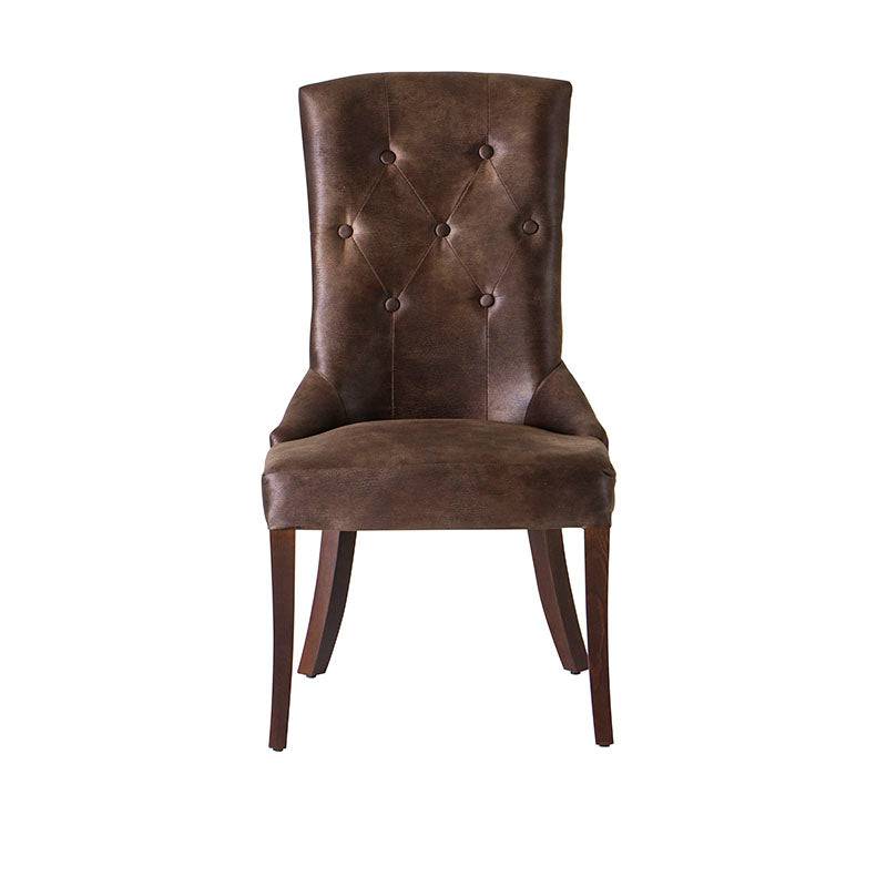 Juego de comedor Aragón de 8 piezas con sillas de madera de pino y tapizado en suede, en color moka.