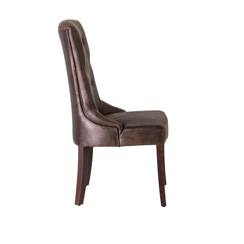 Juego de comedor Aragón de 8 piezas con sillas de madera de pino tapizadas en suave ante, en color moka.