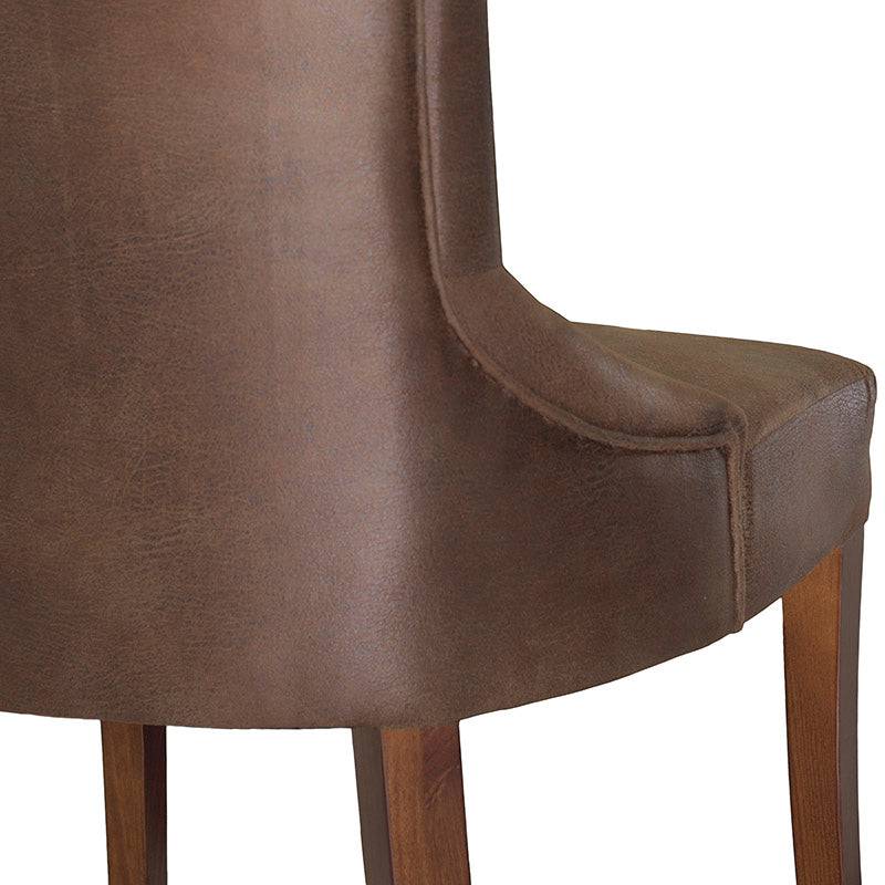 Juego de comedor Aragón de 8 piezas con sillas de madera de pino y tapizado en suede, en color moka.
