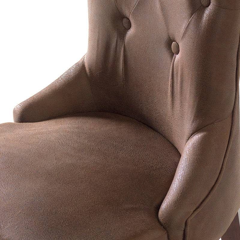 Juego de comedor Aragón de 8 piezas con sillones de madera de pino y tapiz en suede en color moka, estilo contemporáneo.