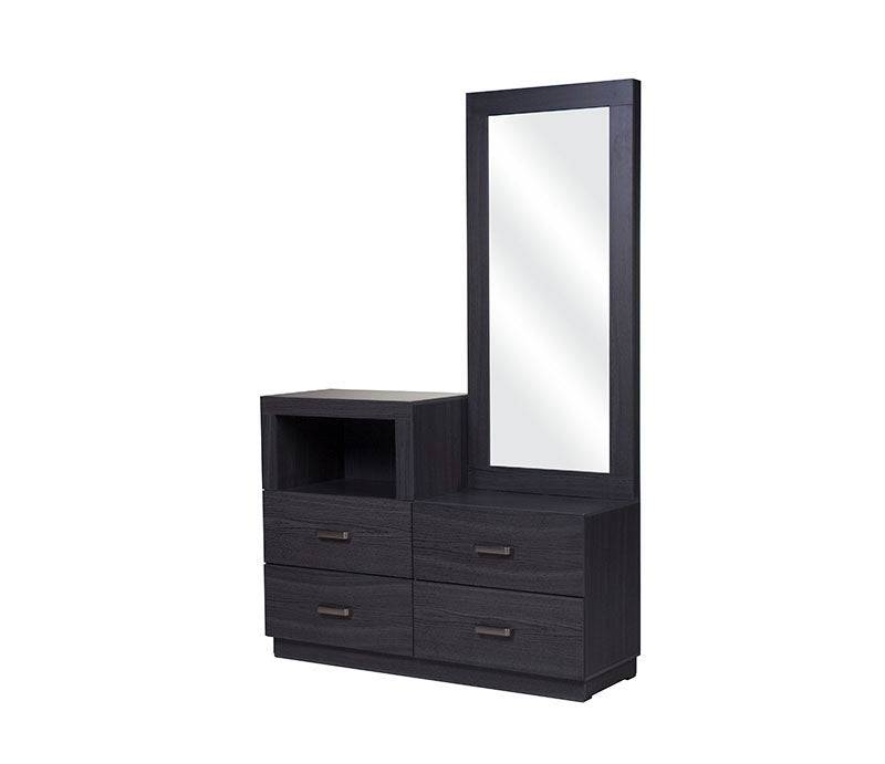 Tocador Olcen de color gris y madera industrial, con 120 cm de ancho, 80 cm de alto y 40 cm de fondo, deurope.com.mx