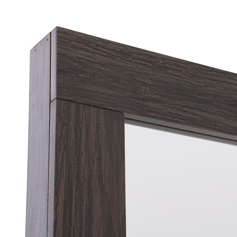 Tocador Olcen deurope.com.mx en gris con acabado de madera industrial, frente con espejo y cajones, tamaño 120x80x40 cm